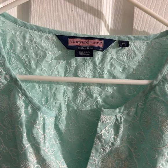 Vineyard Vines by Shep & Ian Linen Top sky blue Medium white thread pattern cute - Picture 5 of 10